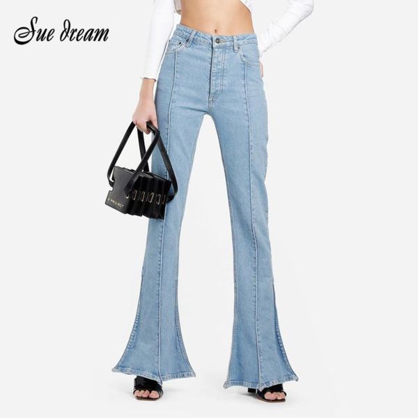 

2020 summer new women's fashion black blue high waist flared pants denim trousers bodycon club party pants1, Black;white
