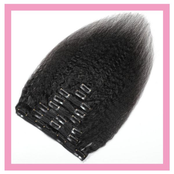 

clips in hair extensions indian raw virgin hair kinky straight clips on hair products natural black 120g, Black;brown