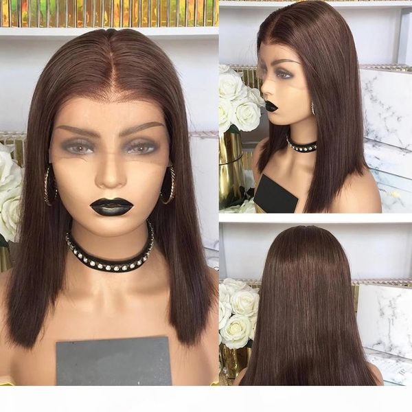 

peruvian chocolate brown straight lace front 100% human hair wigs with baby hair full lace wigs for women bleached knots 360 frontal wig, Black
