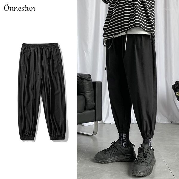 

onnestun streetwear men's pants new arrivals sport pants hip hop joggers classic sweatpants causal solid thin summer men1, Black