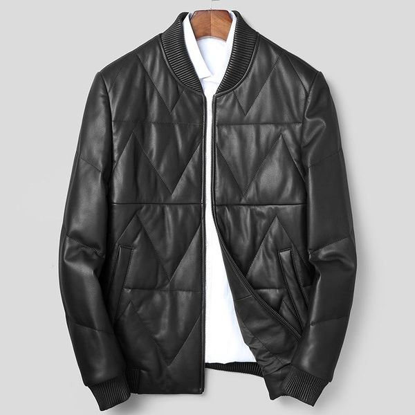 

men's leather & faux male sheep skin of dumb light baseball uniform haining cultivate morality jacket, Black