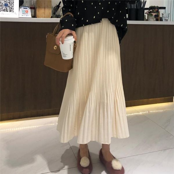 

womens new chic solid pleated midi female casual high waist skirts spring autumn, Black