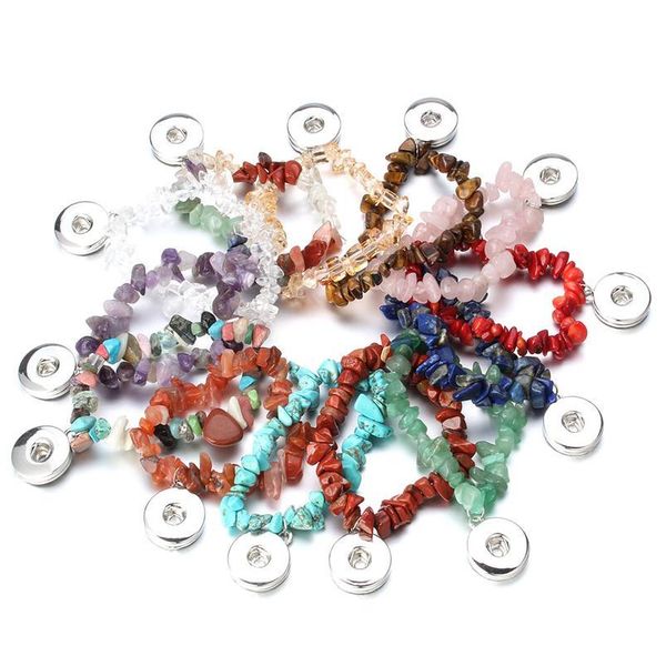 

snap jewelry crystal snap button bracelet gravel bangle irregular natural stone charm with elastic rope fit 18mm snaps f bbyoth, Golden;silver