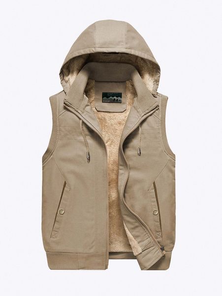 

men teddy lined drawstring hooded vest jacket d1mb#, Black;brown