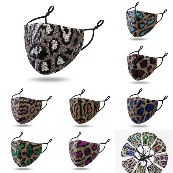 

fashion sequin leopard print face masks summer double layer cloth mask dust and haze prevention with adjustable loop 1a9gao