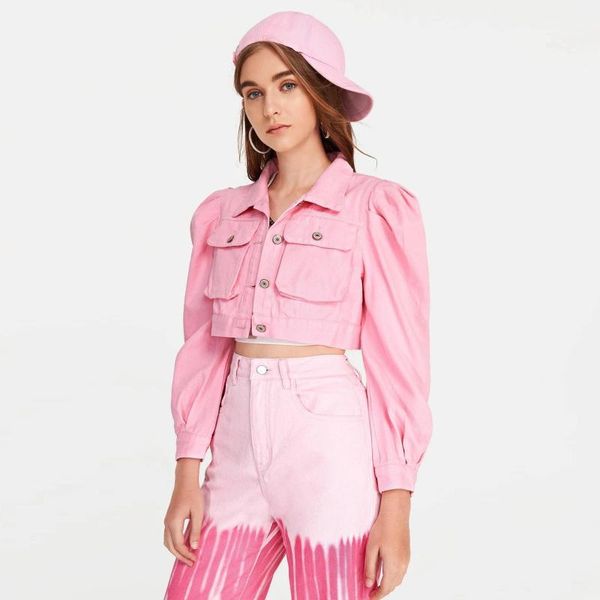 

fnoce autumn women's denim jackets young fashion trends nightclub long sleeve pocket single breasted slim short coat jacket, Black;brown