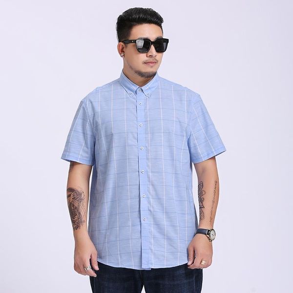 

men's casual shirts large big size 5xl 6xl 7xl 8xl plaid full cotton thin short sleeve men shirt business formal fat people clothing, White;black