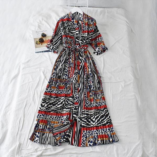 

spring summer autumn womens dress national style long dress printed floral beach pleated long sleeved women gd262, Black;gray
