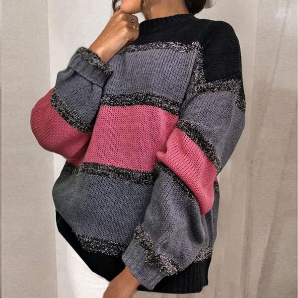 

women's long-sleeved blouse pullover patchwork knit sweater round neck sweater autumn new european station round collar hedging1, White;black