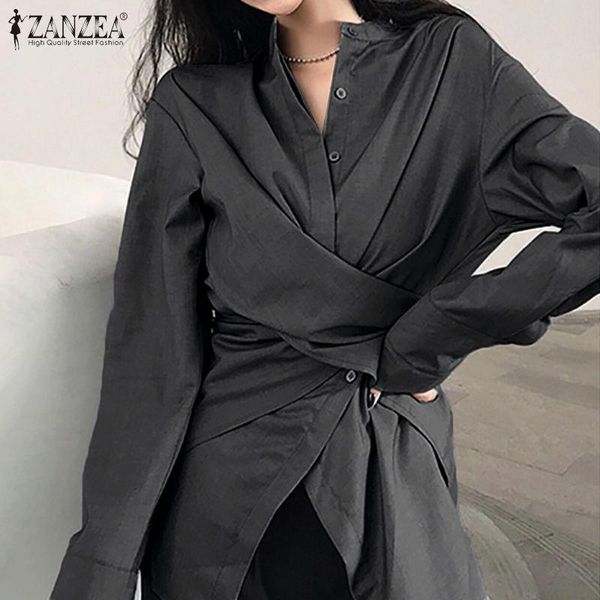 

zanzea stylish women long sleeve shirt spring buttons down blouse casual asymmetrical female work white blusas chemise 7