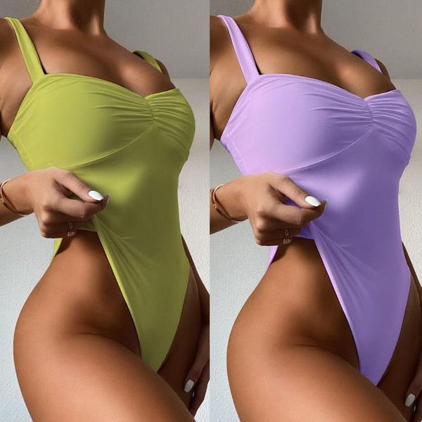 Maiô feminino 2021 Body sexy de venda imperdível maiô push up de uma peça tanga de corte alto 1 peça vestido de banho de praia