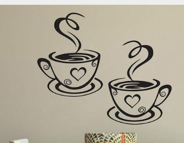 

double coffee cups wall stickers beautiful design tea cups room decoration vinyl art wall decals adhesive stickers kitchen wmtngo