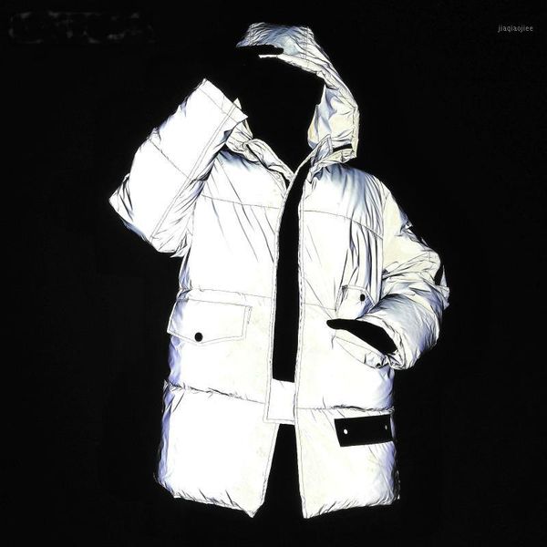 

women reflective light jacket winter streetwear hooded cotton coat night sport jogging safe reflecting warm men parkas1, Black