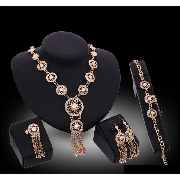 

earrings necklaces rings bracelets sets fashion women rhinestone 18k gold plated tassel chains alloy flowers 4-piece jewelry sets 0nqjw, Slivery;golden