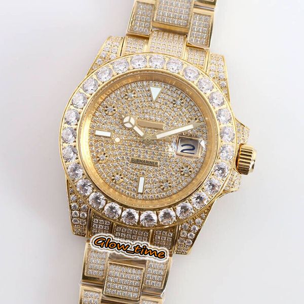 

edition big diamond inlay bezel 116758 116769 116759 asia 2813 automatic mens watch iced out full diamonds gold case iced out watches, Slivery;brown