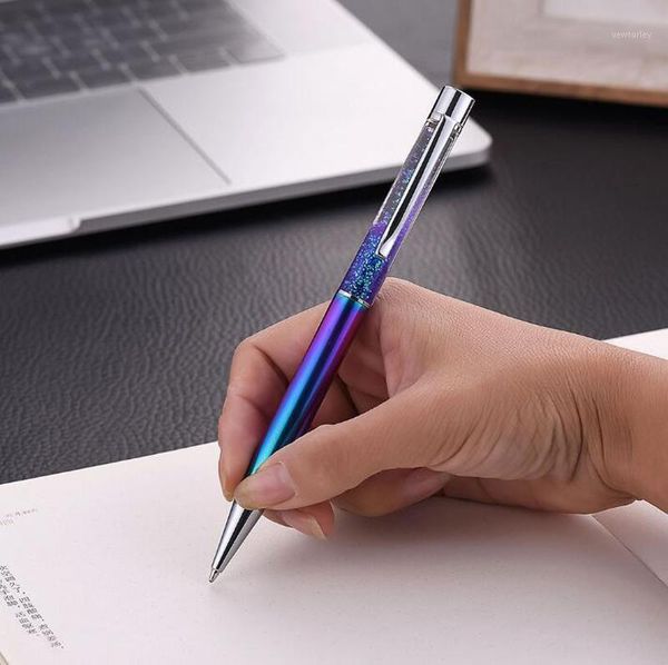 

ballpoint pens 16 color gold pen creative quicksand metal crystal gift for writing stationery office & school supplies1, Blue;orange