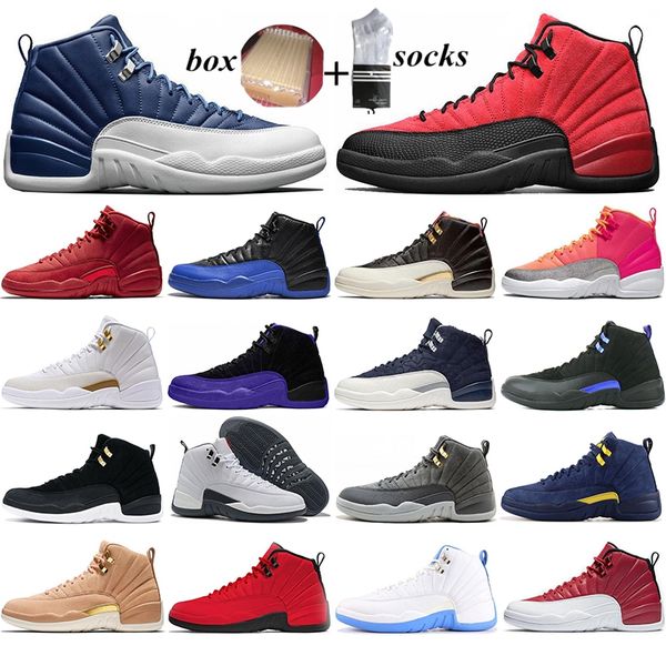 

with box jumpman 12 12s men basketball shoes winterized wntr dark concord black nylon unc white grey mens trainers sports sneakers 40-47