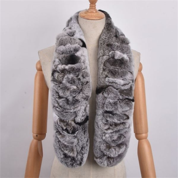 

autumn lady genuine rex rabbit scarves wraps black brown winter women fur accessory rings females neckerchief 110cm y201007, Blue;gray