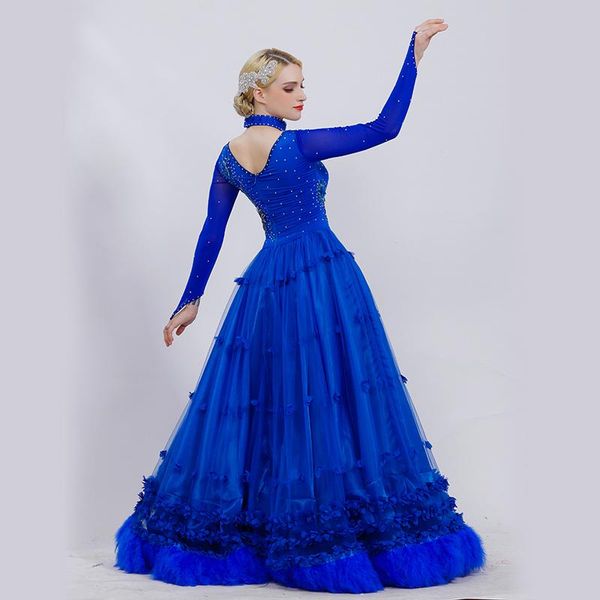 

stage wear feathers ballroom dance competition dresses woman standard dress waltz luminous costumes, Black;red
