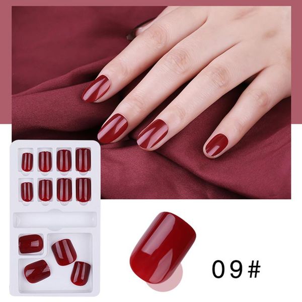 

fake nails tips set 12 different sizes natural french short false nails tips full cover acrylic artificial nail art tool, Red;gold