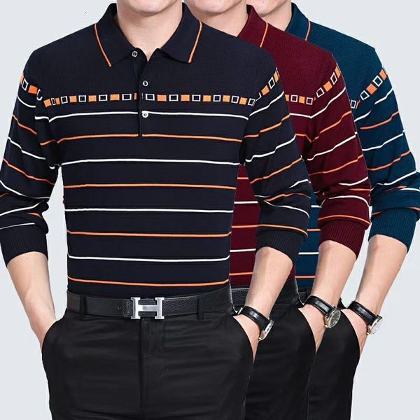 

1688 pattern multi color middle-aged and old men's pure cotton lapel business polo shirt long sleeve t-shirt, White;black