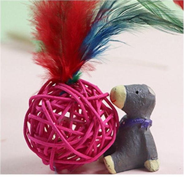 

1pc creative cat ball toy rattan built-in bell fake feather decor cat play toy cat interactive toys pet supplies rand qyldit