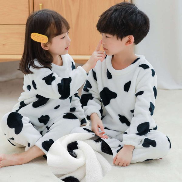 

pajamas warm double sided flannel children's winter middle school boys and girls cartoon coral veet home suit two piece set, Blue;red