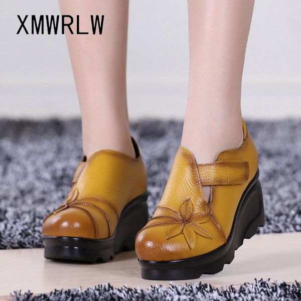 

sandals xmwrlw women's summer genuine leather retro ladies wedges shoes women sandal rubber sole for woman, Black