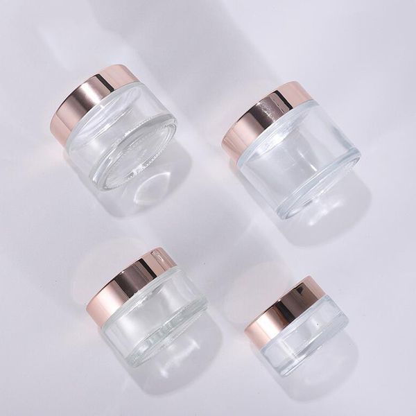 

empty glass jar pots cosmetic makeup face cream containers 5g 10g 15g 20g 30g 50g 100g with rose gold lid
