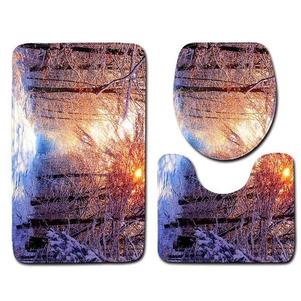

3d snow sight bathroom toilet three-piece floor mat door mat bathroom carpet cover shower carpets set