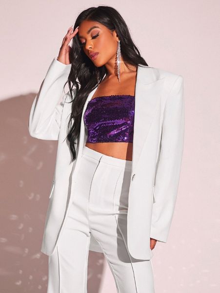 

shoulder pad single button blazer 83na#, White;black