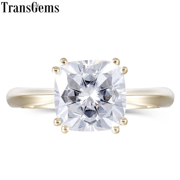 

transgems solid 14k 585 yellow gold 2.5ct 8mm cushion cut f color engagement ring for women wedding classic ring y200620, Slivery;golden