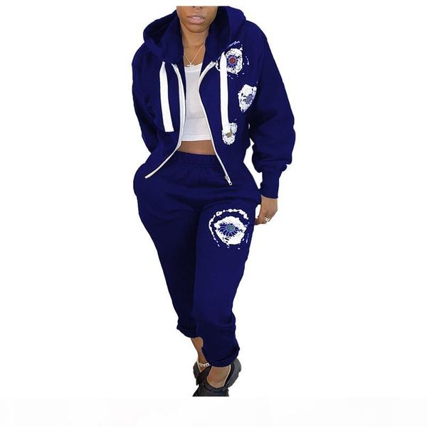 

womens clothing long sleeve cardigan outfits 2 piece set printed tracksuit jogging trousers sweatshirt tights sport suit klw0816, Red