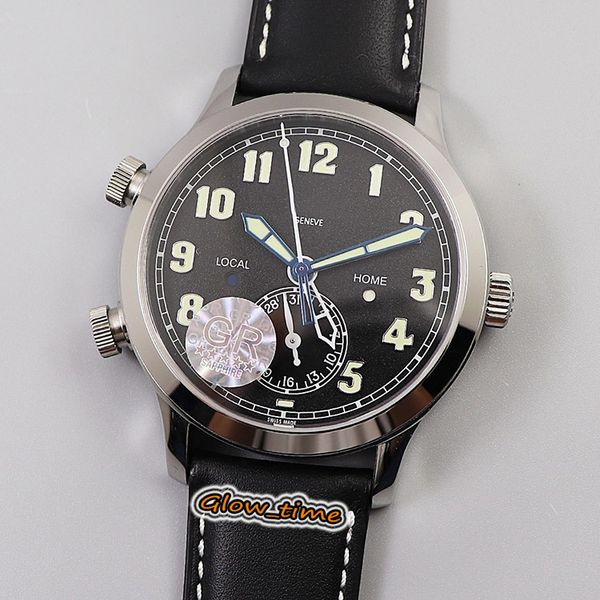

grf v2 upgrade version calatrava dual time zone 5524g-001 324sc fus automatic black dial 5524 mens watch silver steel case leather watches, Slivery;brown