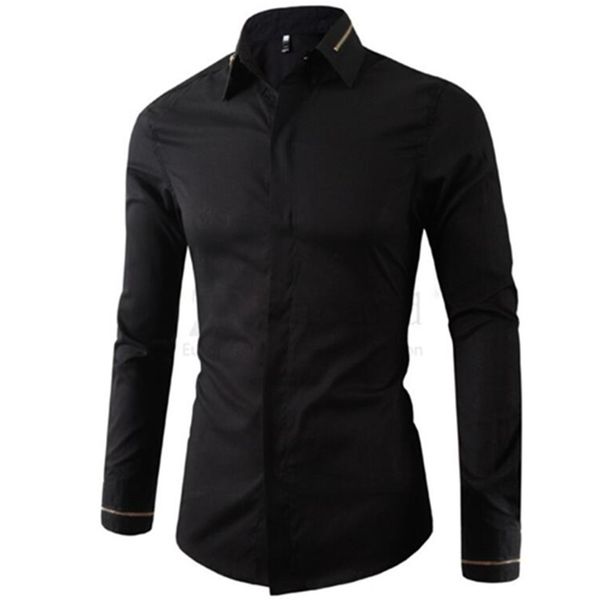 

2020 spring and autumn fashion new men's casual long sleeve business solid color evening formal slim fit shirt, White;black