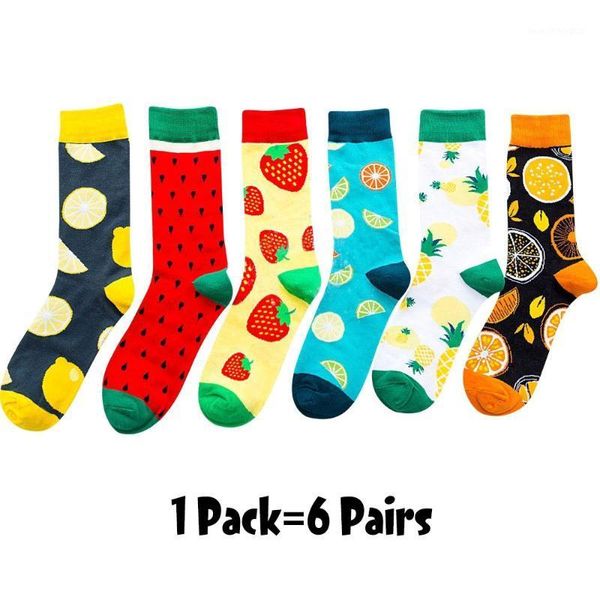 

men's socks 6/5 pairs/pack korean fresh fruits lemon pineapple orange watermelon strawberry fish jellyfish swim ring ship anchor socks1, Black