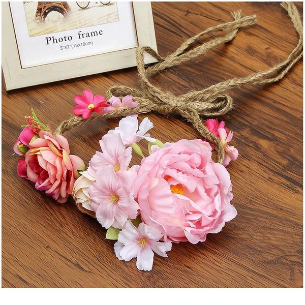 

haimeikang wreath head flower wrist flower crown adjustable ornament fabric rope rattan simulation flower head jlleqe