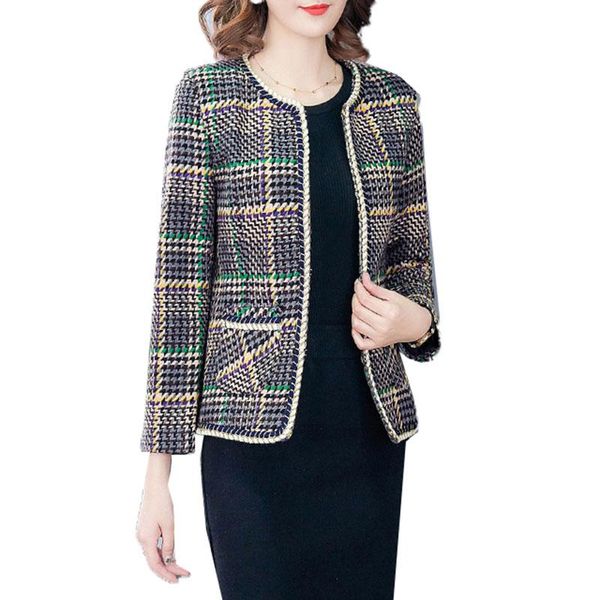 

women coat & jacket 2020 new lattice spring long sleeve coats autumn short casual jackets women plus size 5xl mother dress, Black;brown