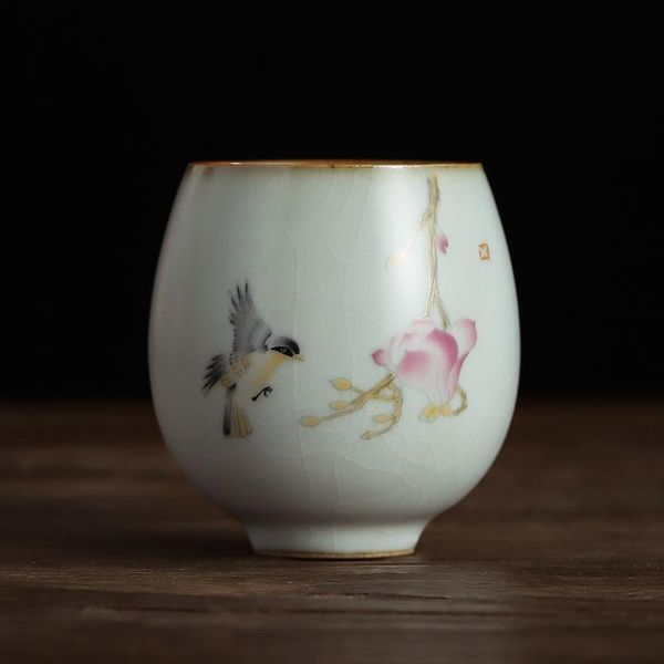 

чаншова 75 мл китайский ретро стиль кричащий керамический ручной роспись цветок и птица чашка чашка китайской фарфоровой кофейной чашки h150