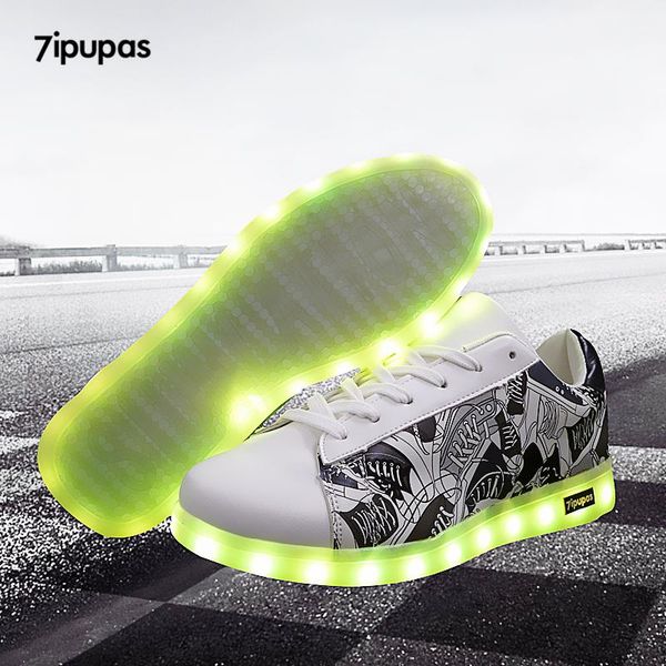 

7ipupas luminous led shoes usb charge lights up sneakers boy girl glowing sneakers neon 11 colorfull fluorescence kids led shoes, Black