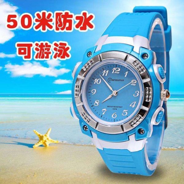 

primary children's version boys waterproof 50m korean and secondary school students' girls swimming sports pointer watch quartzthc, Slivery;brown