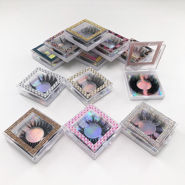 

custom eyelash packaging pearl rhinestone square lash box dramatic fluffy 25mm mink lashes mink eyelashes vendor