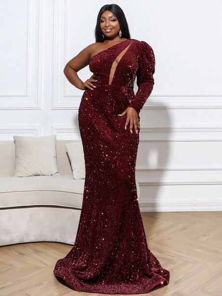 

seomiscky plus cut out front one shoulder sequins dress o2my#, Black