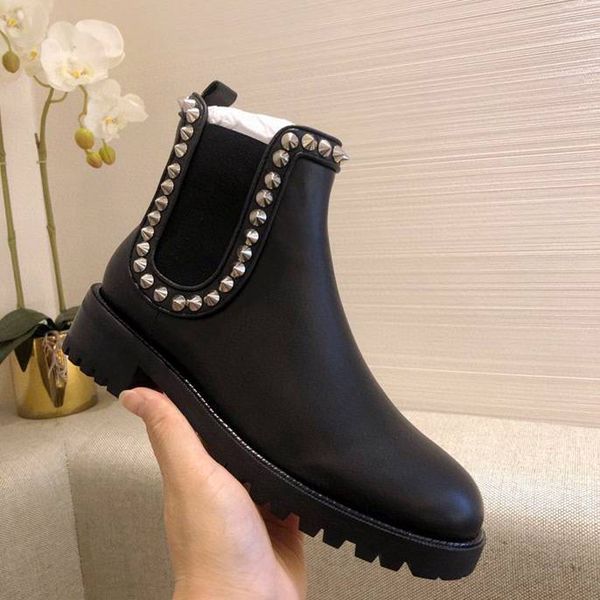 

2020 new woman leather shoes lace up ankle boots factory direct female rough heel round head winter boot with box, Black