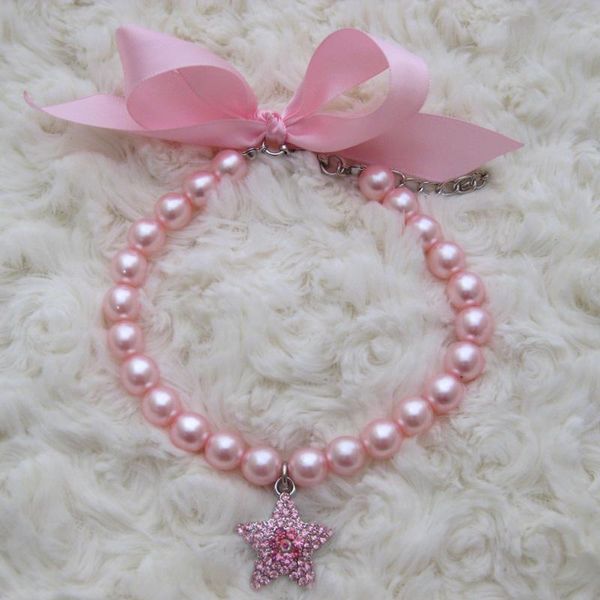 

dog collars & leashes pink pet pearls necklace collar with rhinestones star charm,pet jewelry
