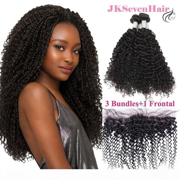 

12a grade curly wave peruvian virgin hair extensions 3 pcs with 13x4inch lace frontal brazilian malaysian indian human hair weaves, Black