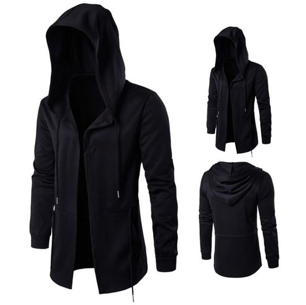 

new autumn men's windbreaker long section large size long sleeve casual cloak hooded jacket men, Tan;black
