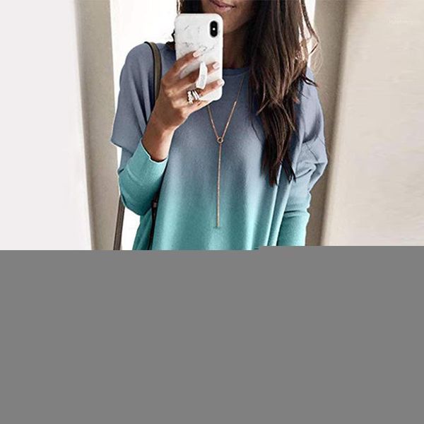 

o-neck long sleeve gradient color loose casual t shirt women 2020 autumn pocket long plus size woman tshirts t-shirt1, White