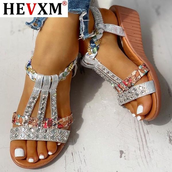

sandals 2021 wholesale gladiator wedge heels elastic band crystals summer women shoes woman leisure beach, Black