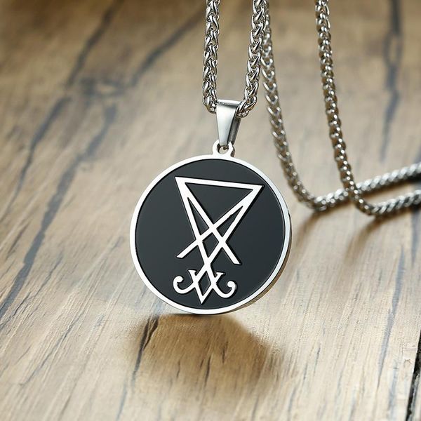 

pendant necklaces modyle mens necklace stainless steel lucifer 24inch chain sigil of luciferian 3d jewelry, Silver